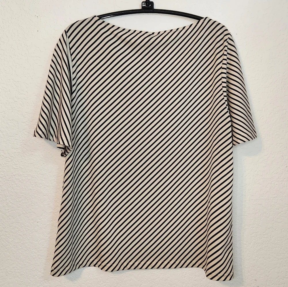 H&M Striped Black and Cream Women's Top with Bell‎ Sleeves, Size S